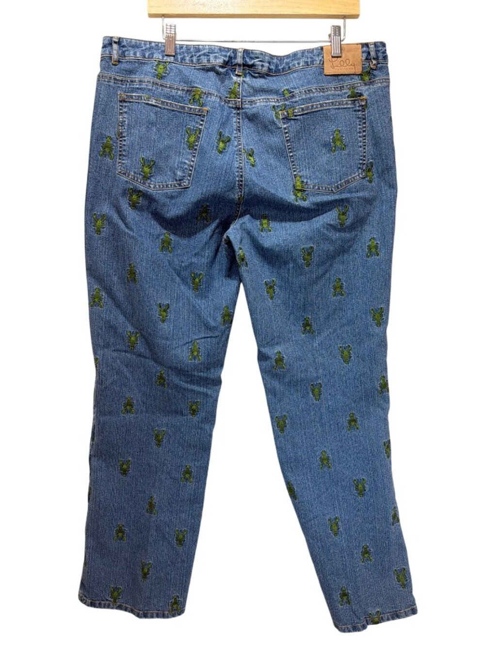 Lilly Pulitzer Vintage Y2K Embroidered Green Lobster Denim Jeans - Picture 5 of 7